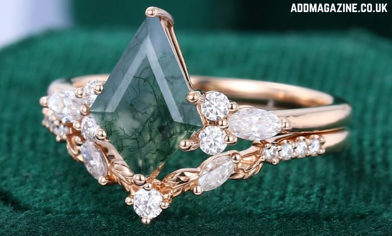 Moss agate engagement rings